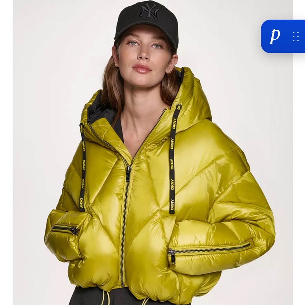 DKNY Women's Vibrant Yellow Puffer Coat